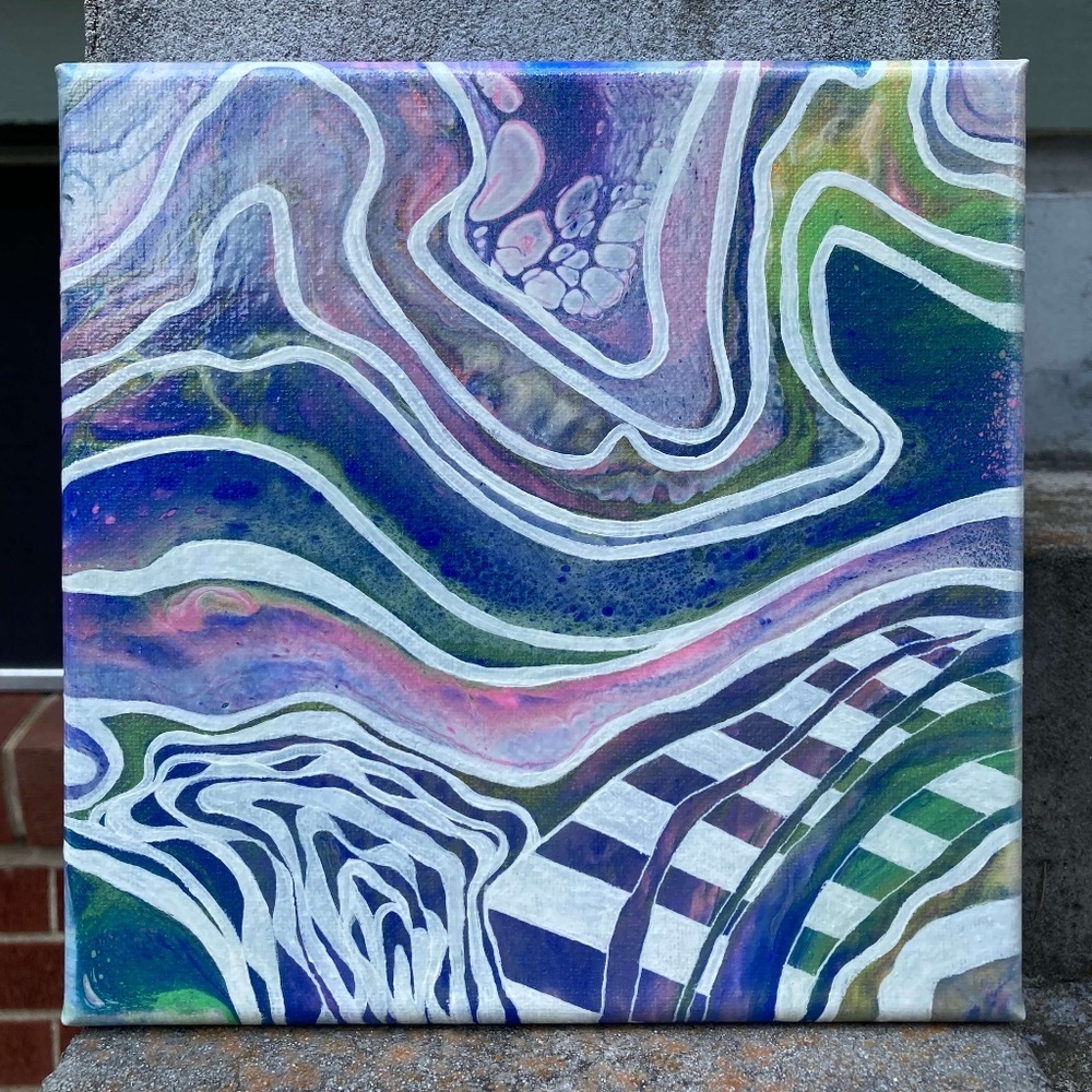 Doodle Dream I 8"x8" Painting by Color Fluent Art (Pink/Green/Purple/White)